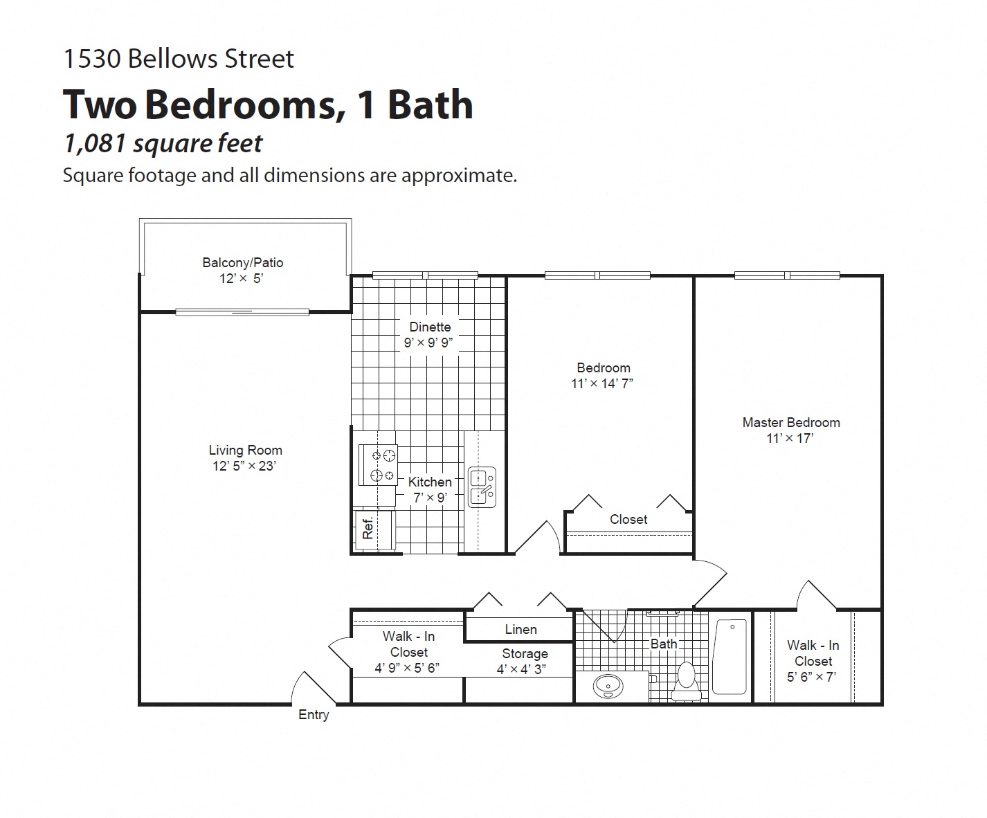 Floor plan for 2 beds, 2 baths, 1141 sqft